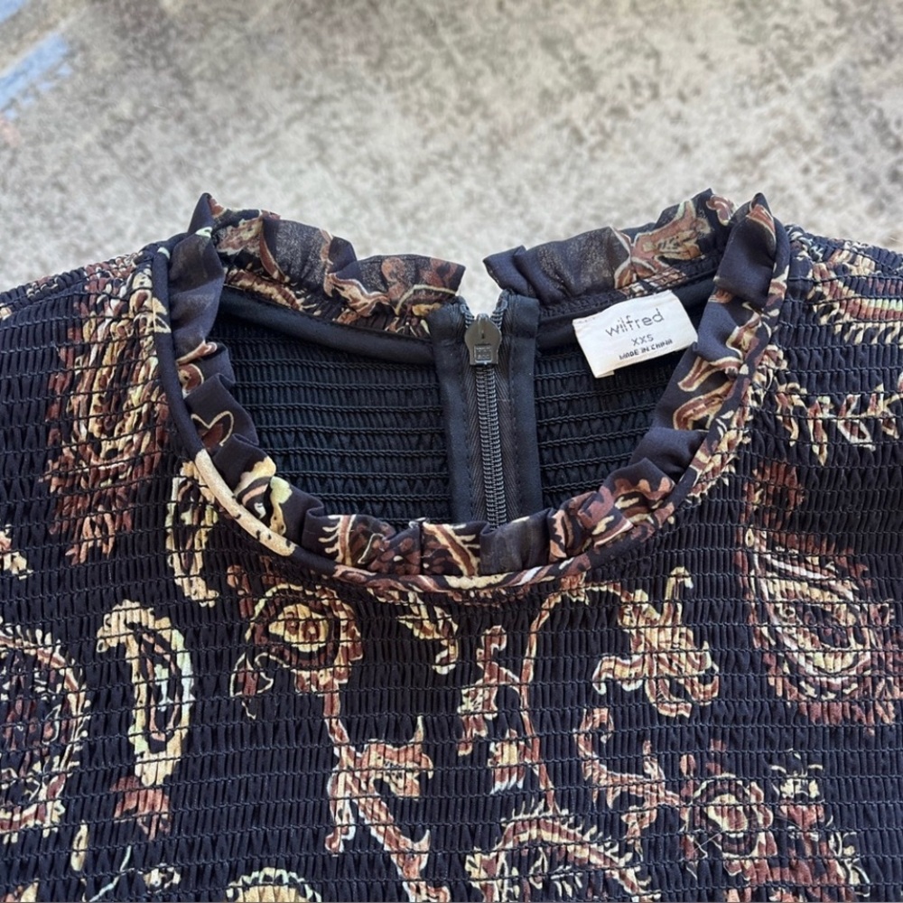 Aritzia Wilfred Rosalyn Black/Gold Paisley Long Sleeve Formal Evening Dress XXS